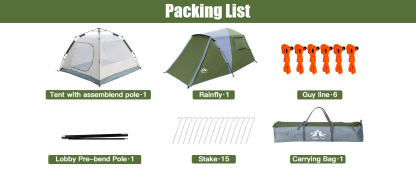 Night Cat Cabin Tent with Vestibule: 3 Persons Pop Up Camping Tent Double Layers Easy Quick Setup Waterproof