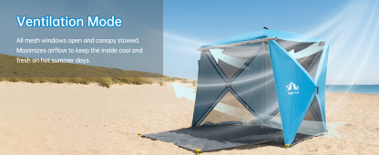 Night Cat Pop-up Beach Tent: 3 4 Persons Beach Shelter with Canopy and Footprint, UPF 50+ UV Protection Backyard Camping Outdoor Canopy Poles Not Included