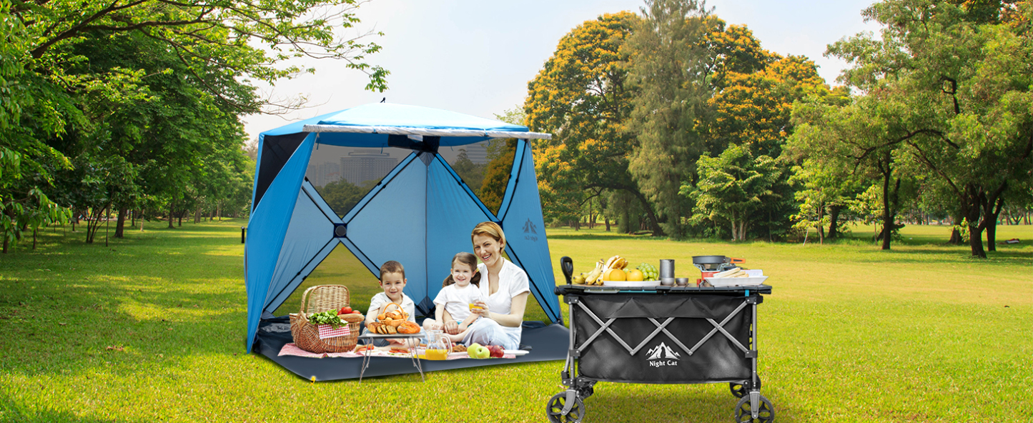 Night Cat Pop-up Beach Tent: 3 4 Persons Beach Shelter with Canopy and Footprint, UPF 50+ UV Protection Backyard Camping Outdoor Canopy Poles Not Included