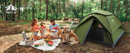 Night Cat Pop Up Tent for 4 Person Man Waterproof Throwing Tent Breathable Easy Adjustment for Camping Hiking