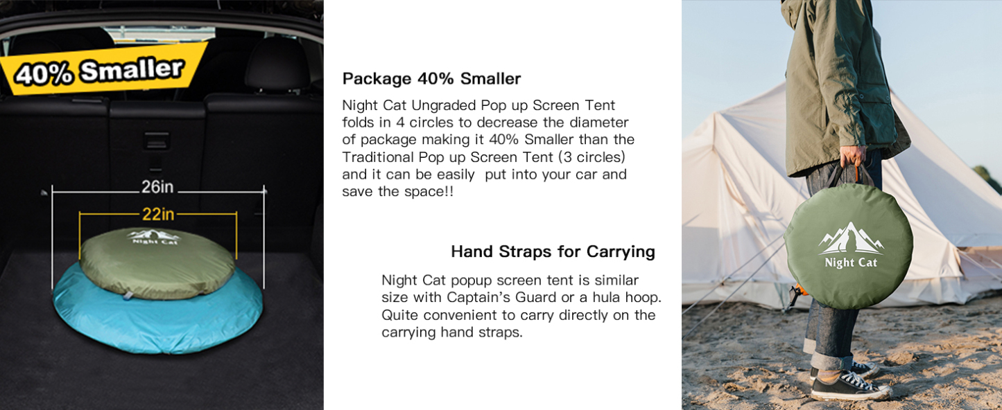 Night Cat Pop-up Mosquito Tent: 1 Person Camping Tent with Bug Screen Net Easy Set-up Tent Fits with Camping Cot (Exclueded)