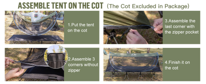 Night Cat Pop-up Mosquito Tent: 1 Person Camping Tent with Bug Screen Net Easy Set-up Tent Fits with Camping Cot (Exclueded)