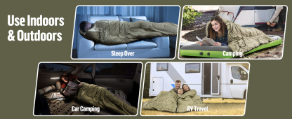 Night Cat Double Sleeping Bag: 2 Person Sleeping Bags for Adults Cold Weather Camping Cotton Green