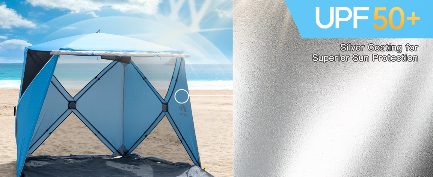 Night Cat Pop-up Beach Tent: 3 4 Persons Beach Shelter with Canopy and Footprint, UPF 50+ UV Protection Backyard Camping Outdoor Canopy Poles Not Included