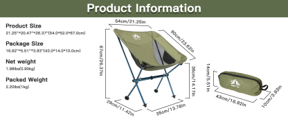Night Cat Backpacking Chair Ultralight: Camping Chairs Foldable Portable Compact Supports 330 LBS Green