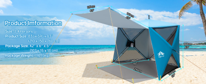 Night Cat Pop-up Beach Tent: 3 4 Persons Beach Shelter with Canopy and Footprint, UPF 50+ UV Protection Backyard Camping Outdoor Canopy Poles Not Included
