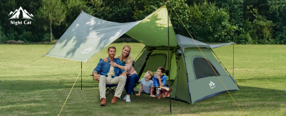 Night Cat Instant Cabin Tent with Canopy Tarp 3 Persons Waterproof Pop Up Tent for Family Camping 2 in 1 Canopy Tent with Porch Automatic Easy Set Up Outdoor