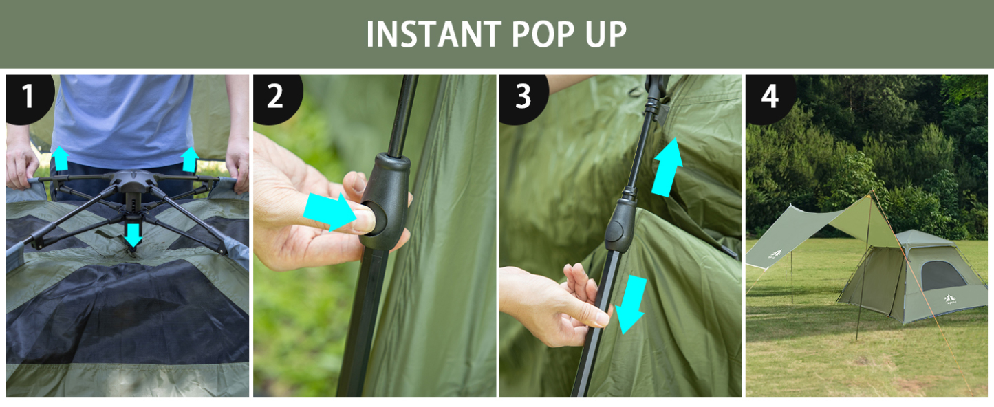 Night Cat Instant Cabin Tent with Canopy Tarp 3 Persons Waterproof Pop Up Tent for Family Camping 2 in 1 Canopy Tent with Porch Automatic Easy Set Up Outdoor
