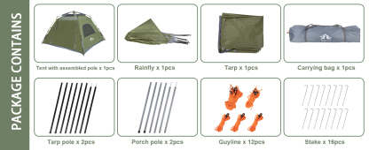 Night Cat Instant Cabin Tent with Canopy Tarp 3 Persons Waterproof Pop Up Tent for Family Camping 2 in 1 Canopy Tent with Porch Automatic Easy Set Up Outdoor