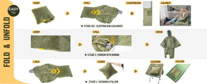 Night Cat Sleeping Bag for Camping - 4 in 1 Poncho for Adults Ultralight Wearable Quilt 3 Seasons Suitable for 1 Person
