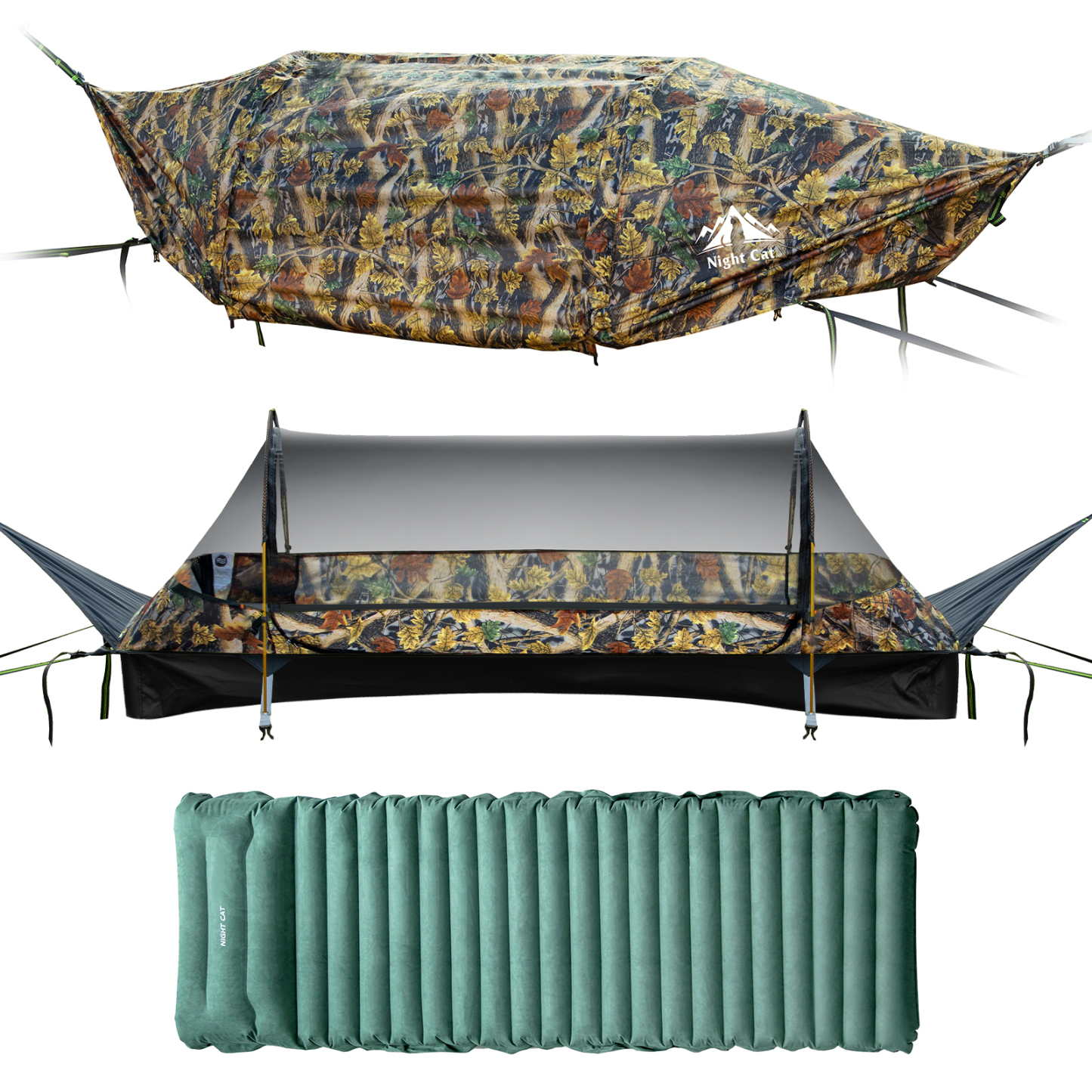 Night Cat Flat Lay Hammock Tent with Mosquito Net Waterproof Rainfly for 1 Person Backpacking Hiking Camping Lightweight 330LBS 87x28x19in without sleeping pad