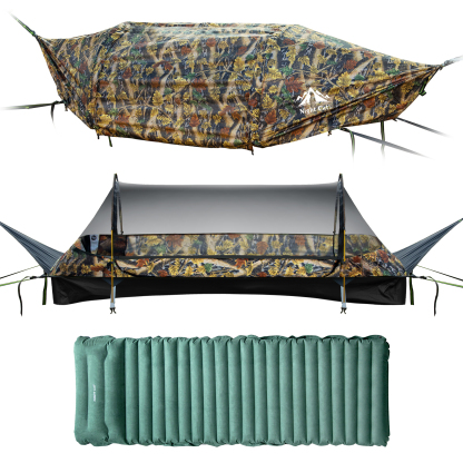 Night Cat Flat Lay Hammock Tent with Mosquito Net Waterproof Rainfly for 1 Person Backpacking Hiking Camping Lightweight 330LBS 87x28x19in without sleeping pad