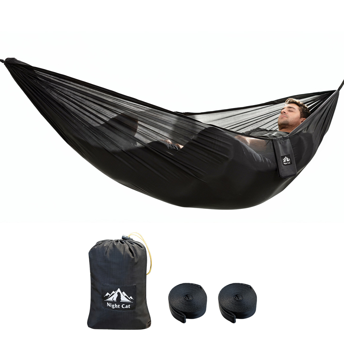 Night Cat Ultralight Pocket Hammock: Durable Tree Hammock Tear-Resistant Dyneema Fabric Only 0.66lb Max Load 330lbs Portable for Solo Hiking Backpacking