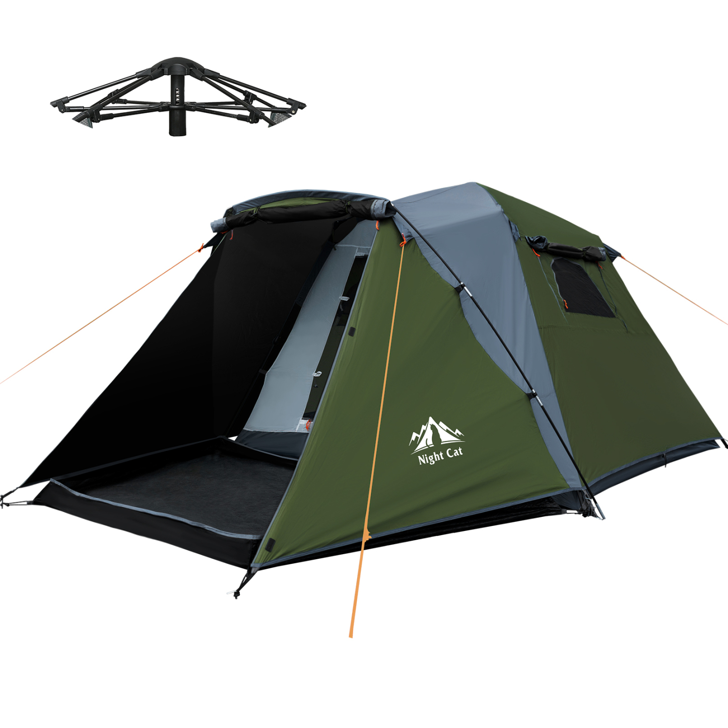 Night Cat Black Out Cabin Tent with Vestibule: 3 Persons Pop Up Camping Tent Double Layers Easy Quick Setup Waterproof