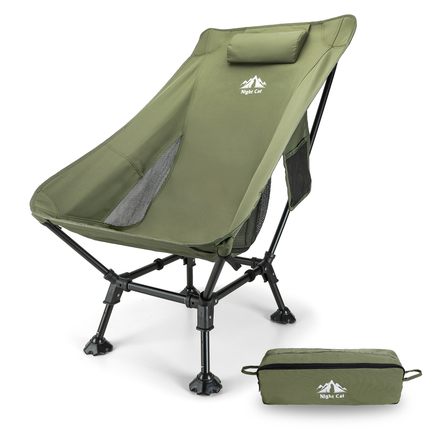 Night Cat High-Back Camping Chair: Lightweight Comfortable Backpacking Chair with Head Support and Anti-Sinking Feet for Hiking Lawn Mountain 330 LBS Green