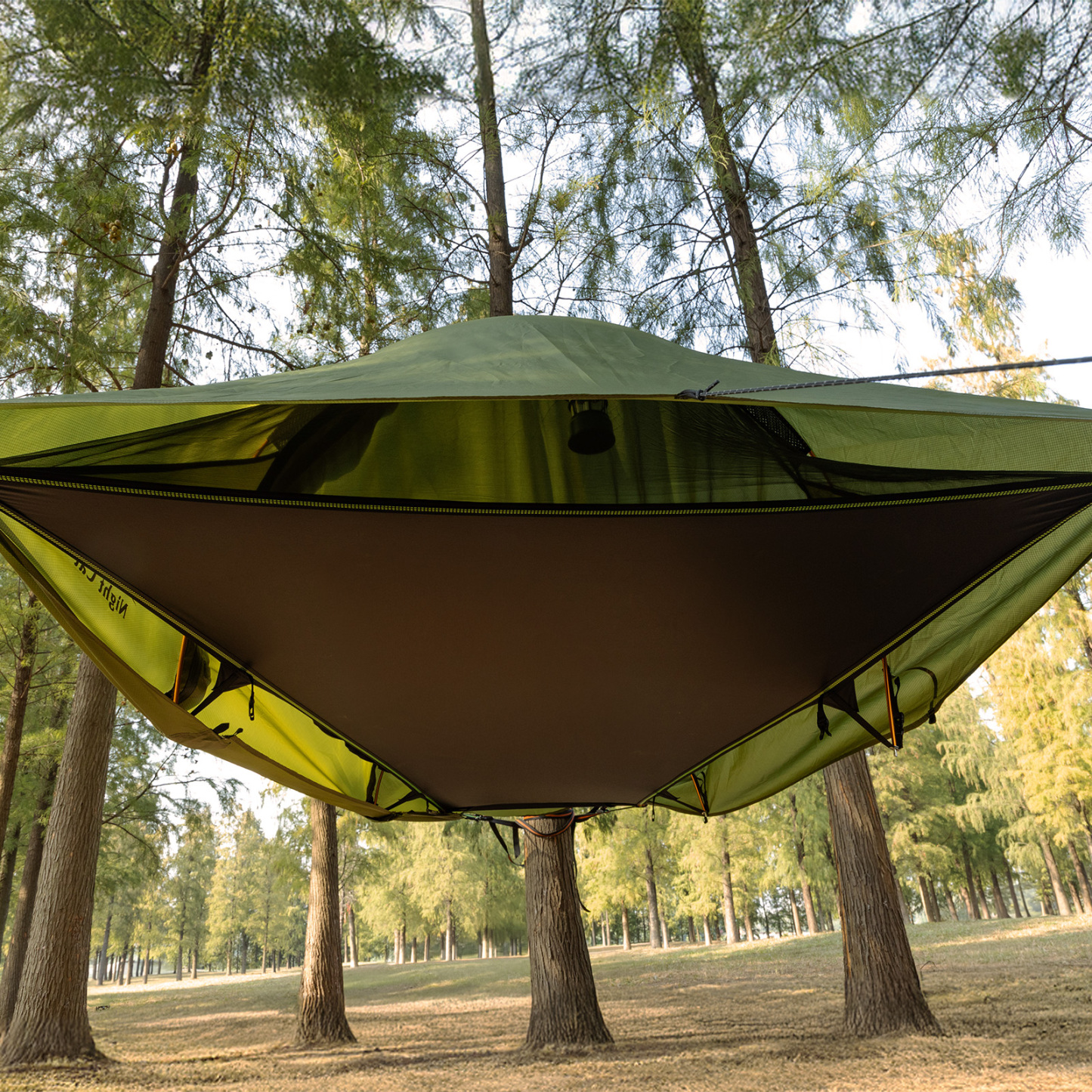 Night Cat Flat Lay Hammock Tent: Portable Lightweight Camping Hammock with Mosquito Net Waterproof Rainfly for 1 Person Outdoor Camping Green