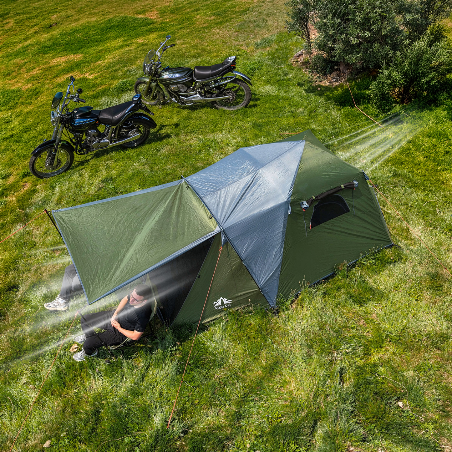 Night Cat Black Out Cabin Tent with Vestibule: 3 Persons Pop Up Camping Tent Double Layers Easy Quick Setup Waterproof