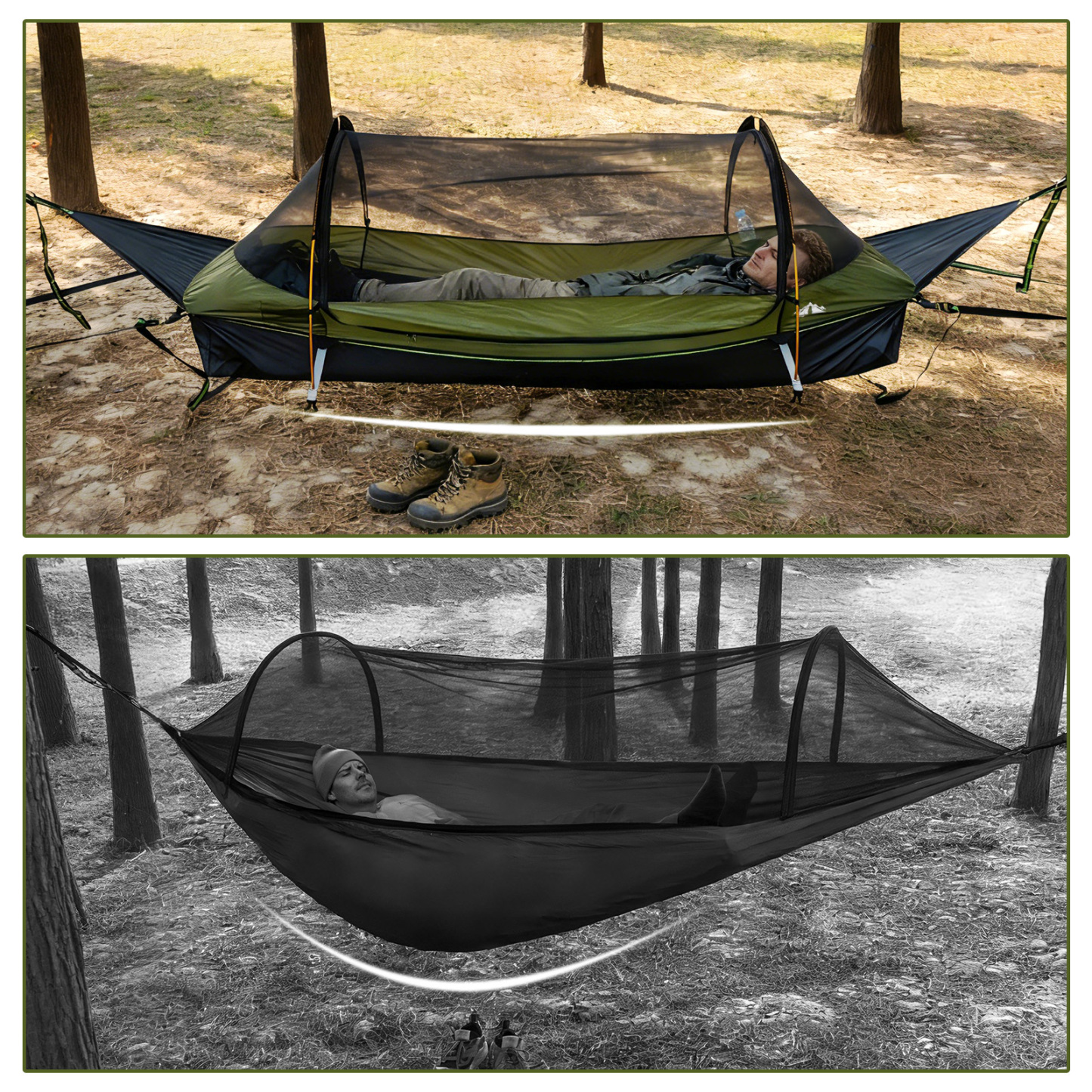 Night Cat Flat Lay Hammock Tent with Mosquito Net Waterproof Rainfly for 1 Person Backpacking Hiking Camping Lightweight 330LBS 87x28x19in without sleeping pad