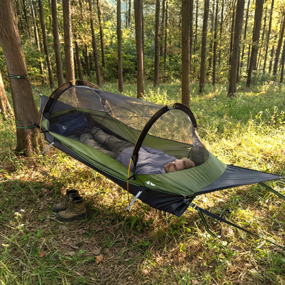 Night Cat Flat Lay Hammock Tent with Mosquito Net Waterproof Rainfly for 1 Person Backpacking Hiking Camping Lightweight 330LBS 87x28x19in without sleeping pad