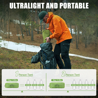 Night Cat 1 Person Tunnel Tent: Ultralight Backpacking Tent Waterproof for Camping Travel Wild