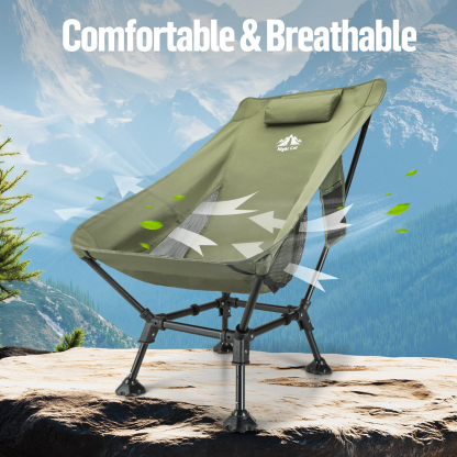 Night Cat High-Back Camping Chair: Lightweight Comfortable Backpacking Chair with Head Support and Anti-Sinking Feet for Hiking Lawn Mountain 330 LBS Green