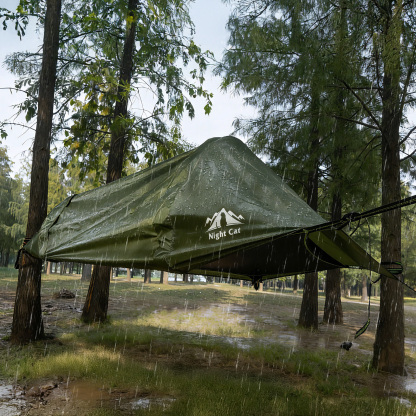 Night Cat Flat Lay Hammock Tent: Portable Lightweight Camping Hammock with Mosquito Net Waterproof Rainfly for 1 Person Outdoor Camping Green