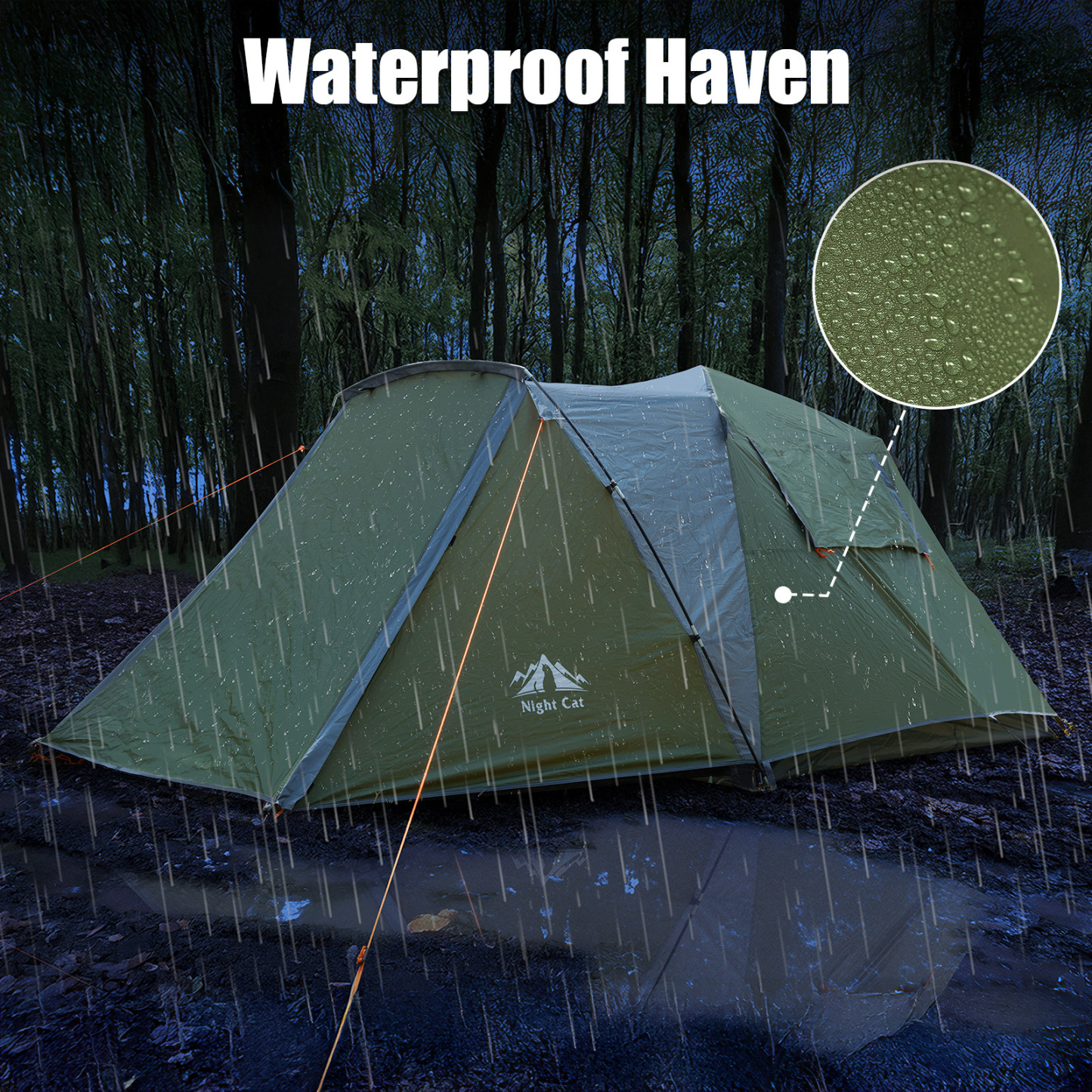 Night Cat Cabin Tent with Vestibule: 3 Persons Pop Up Camping Tent Double Layers Easy Quick Setup Waterproof