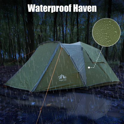 Night Cat Cabin Tent with Vestibule: 3 Persons Pop Up Camping Tent Double Layers Easy Quick Setup Waterproof
