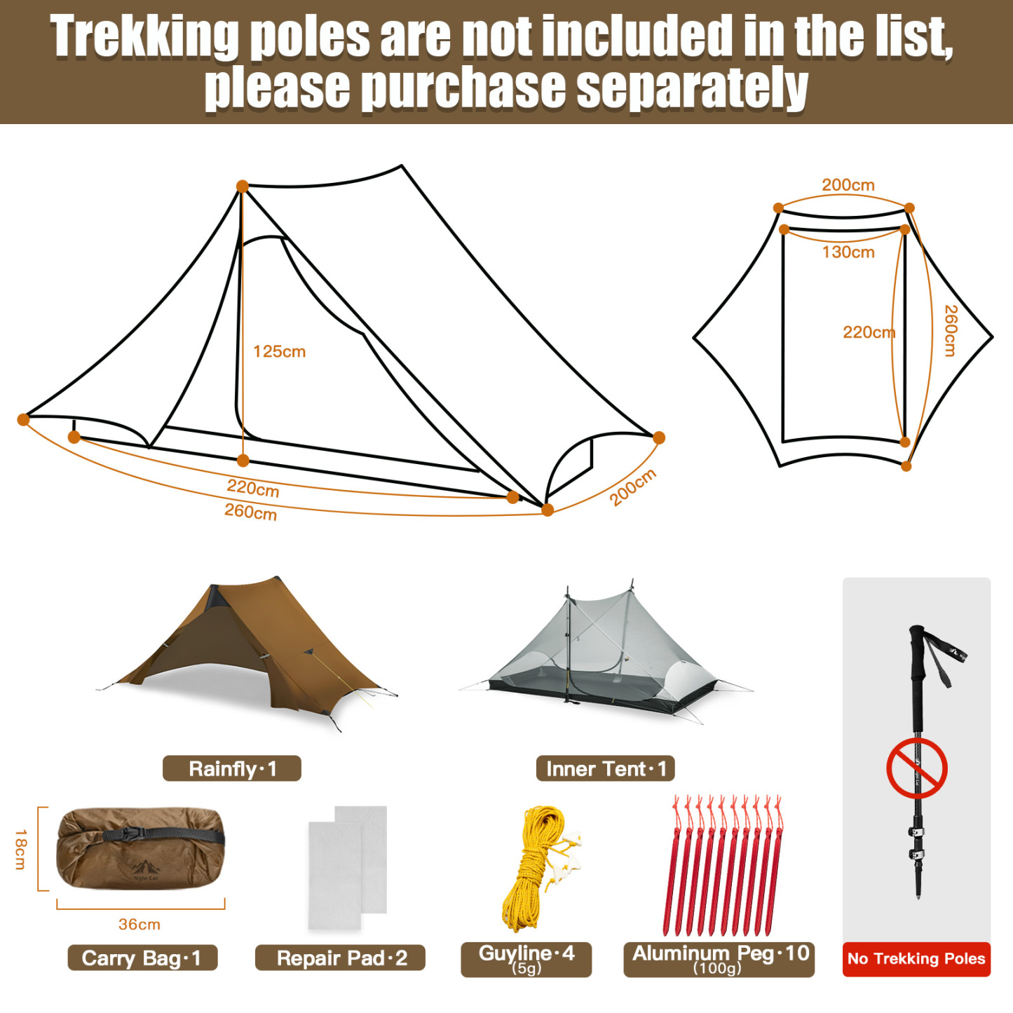 Night Cat Backpacking Tent Ultralight Upgrade Waterproof Professional Hiking Tent for 2 Person Ground Tent Heavy Rain Waterproof Trekking Pole Not Included