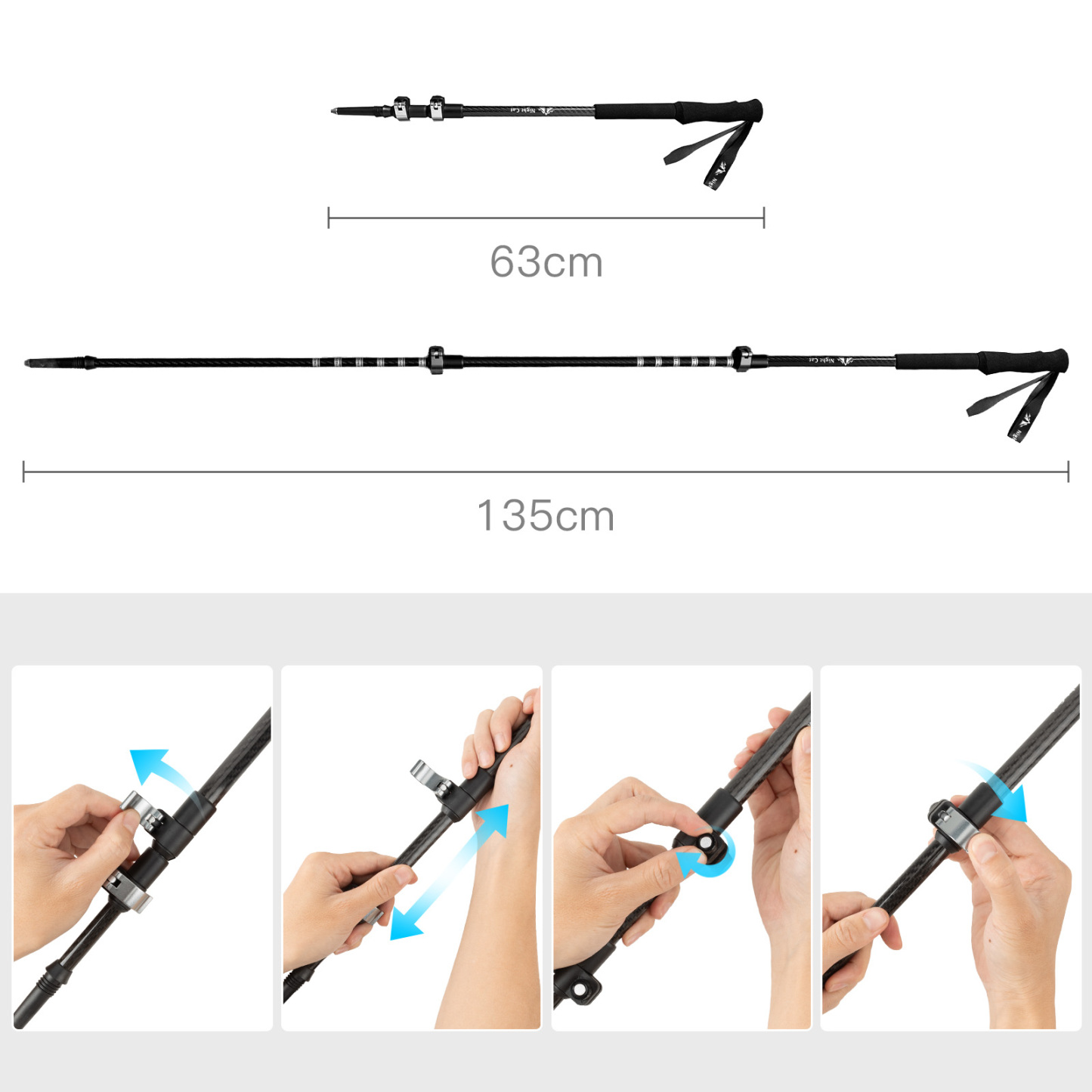 Night Cat Collapsible Trekking Poles: Lightweight Hiking Sticks 1/ 2 Packs Adjustable Walking Poles for Backpacking Climbing