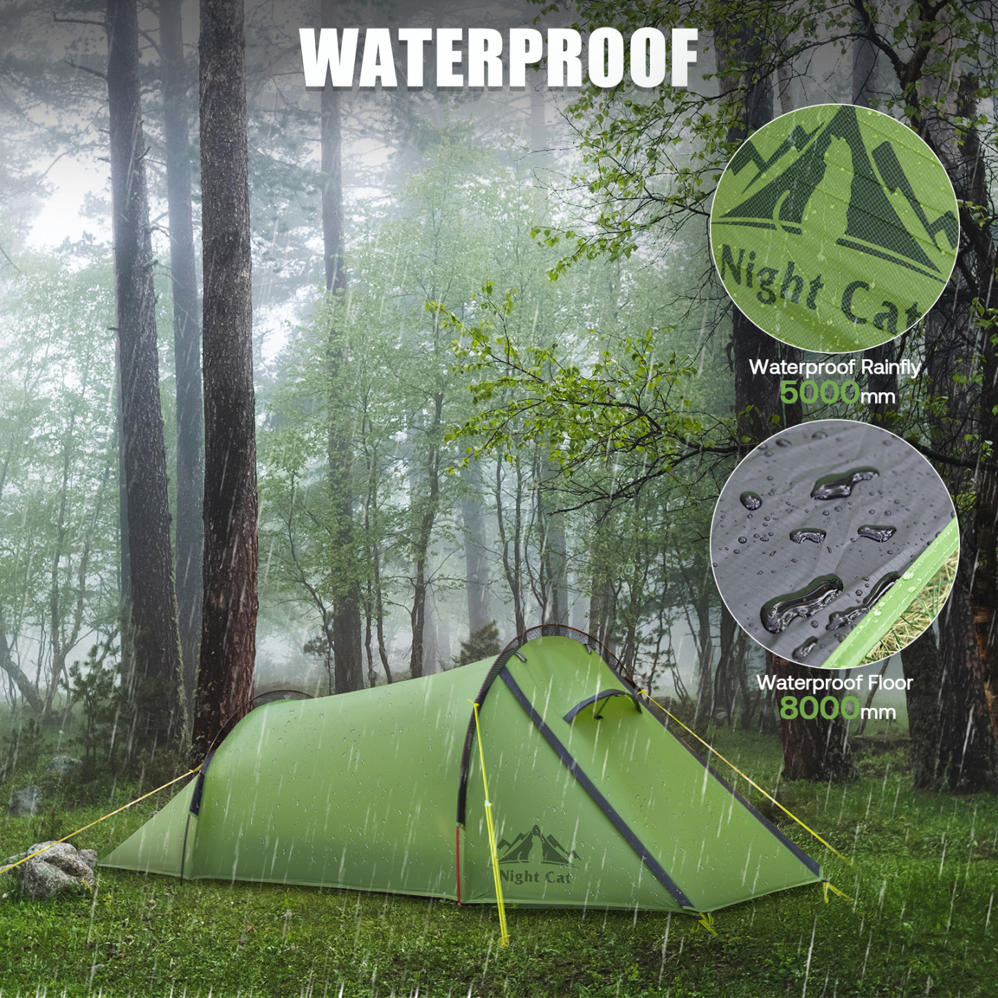 Night Cat 1 Person Tunnel Tent: Ultralight Backpacking Tent Waterproof for Camping Travel Wild