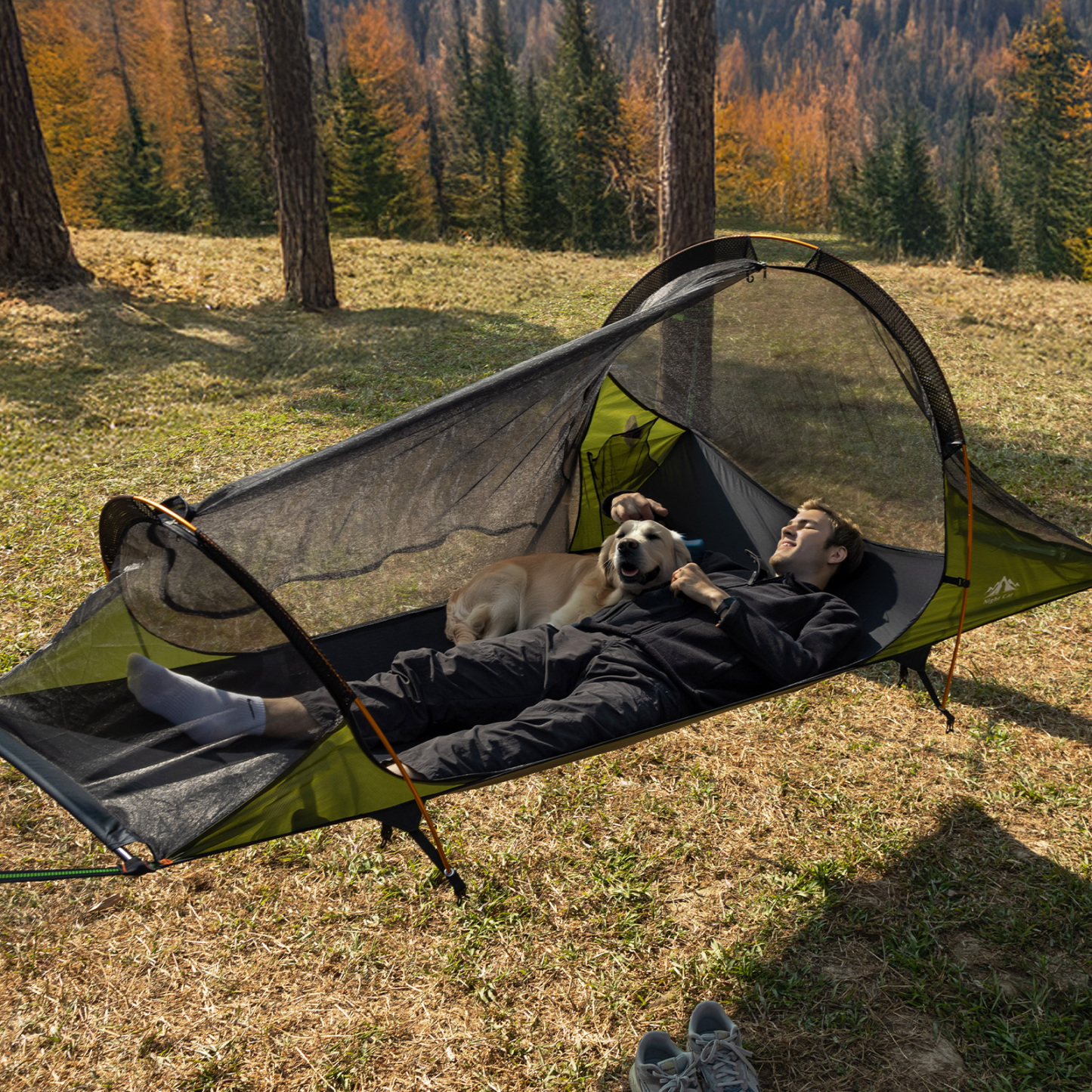 Night Cat Flat Lay Hammock Tent: Portable Lightweight Camping Hammock with Mosquito Net Waterproof Rainfly for 1 Person Outdoor Camping Green