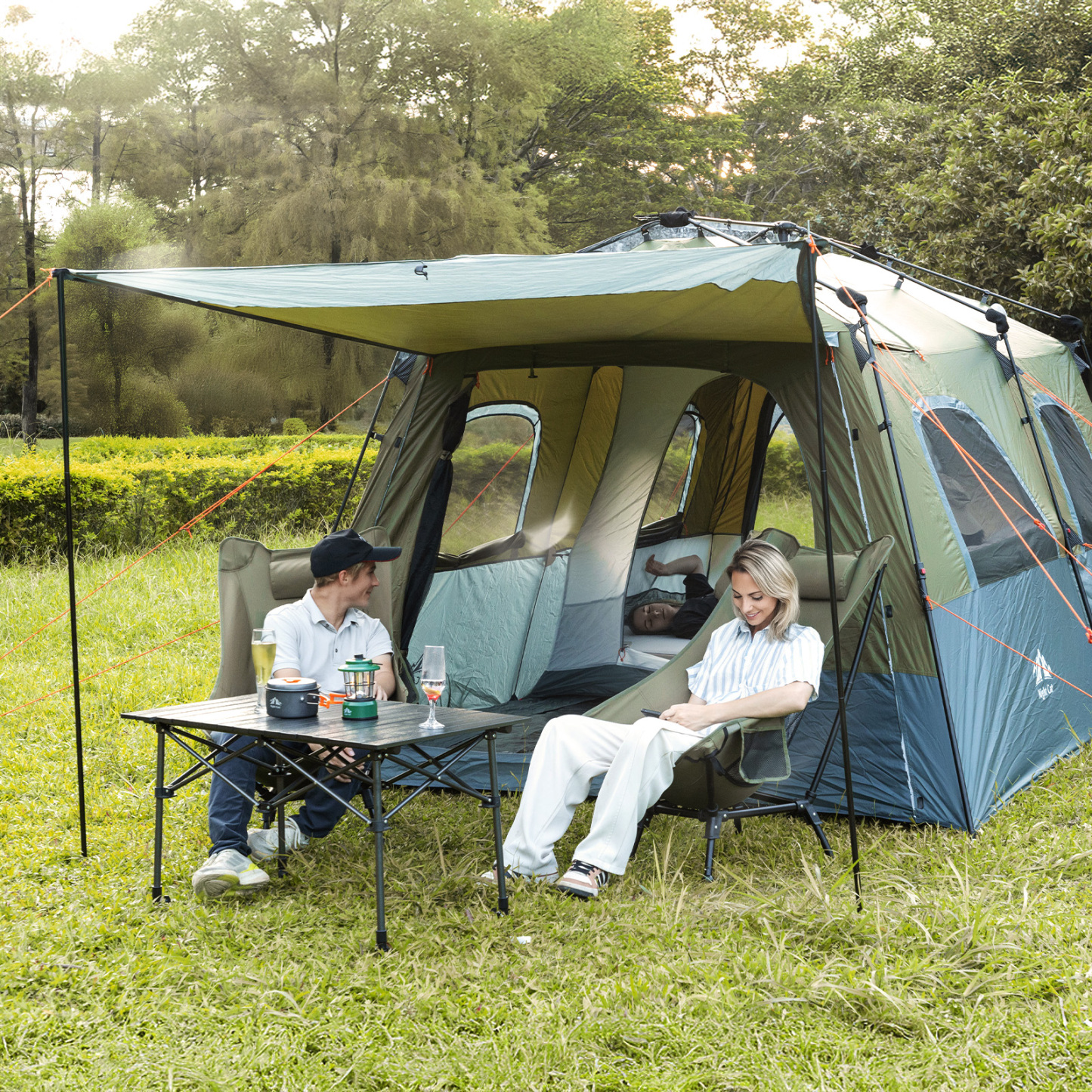 Night Cat 8-Persons Camping Tent: Large Waterproof Instant Cabin Hot Tent with Canopy and Stove Jack for Family Glamping
