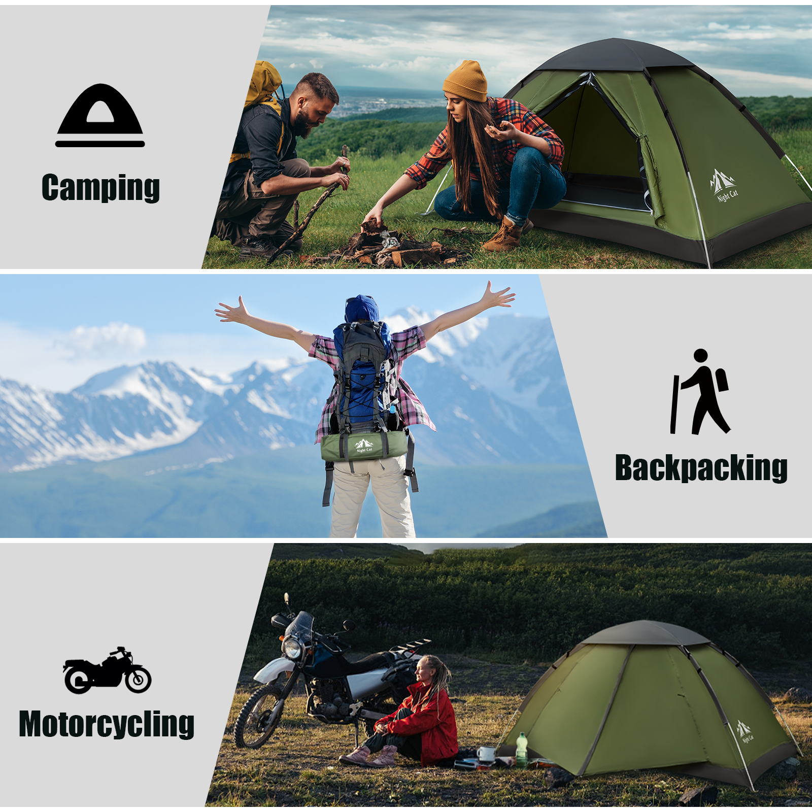 Night Cat Backpacking Lightweight Tent for One 1 2 Persons