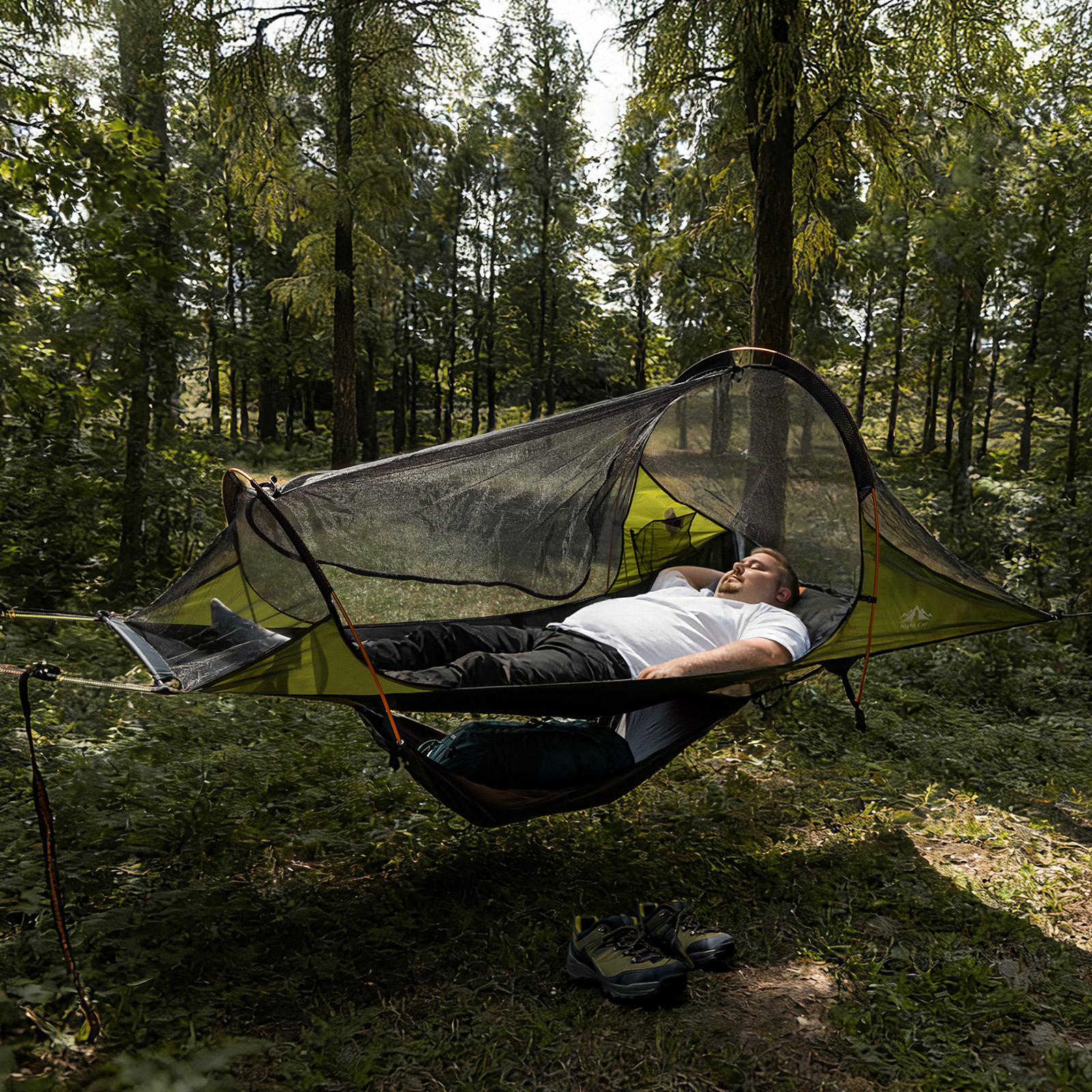 Night Cat（ナイトキャット）　レイフラットハンモックテント Night Cat Flat Lay Hammock Tent: Portable Lightweight Camping