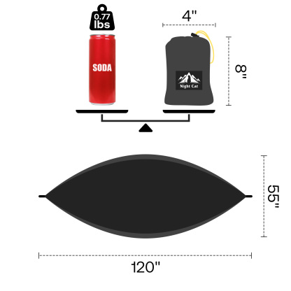 Night Cat Ultralight Pocket Hammock: Durable Tree Hammock Tear-Resistant Dyneema Fabric Only 0.66lb Max Load 330lbs Portable for Solo Hiking Backpacking