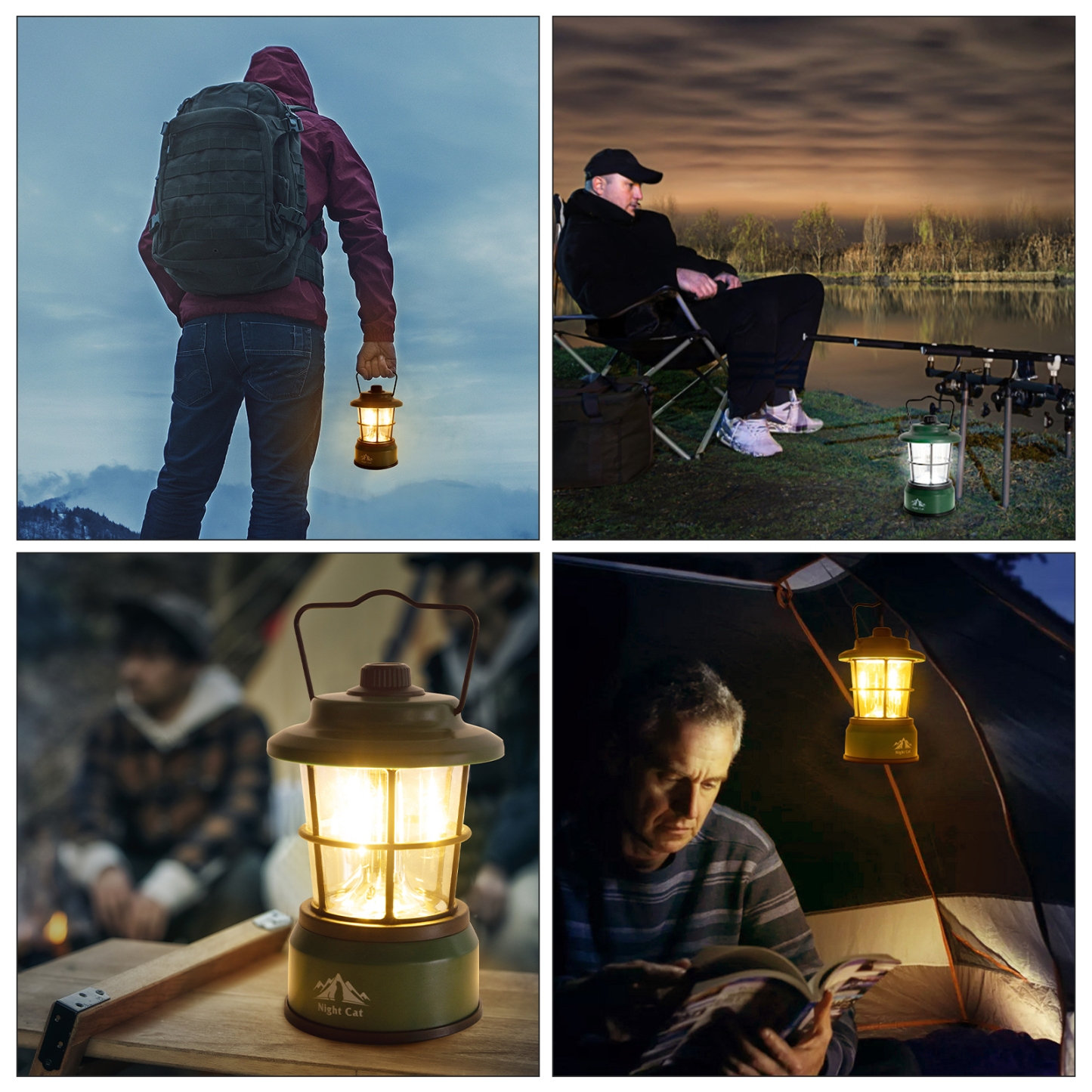 Night Cat LED Camping Lantern: Portable Outdoor Light for Camping Hiking Fishing Picnic Emergency 4xAA Battery Powered (Not Included)