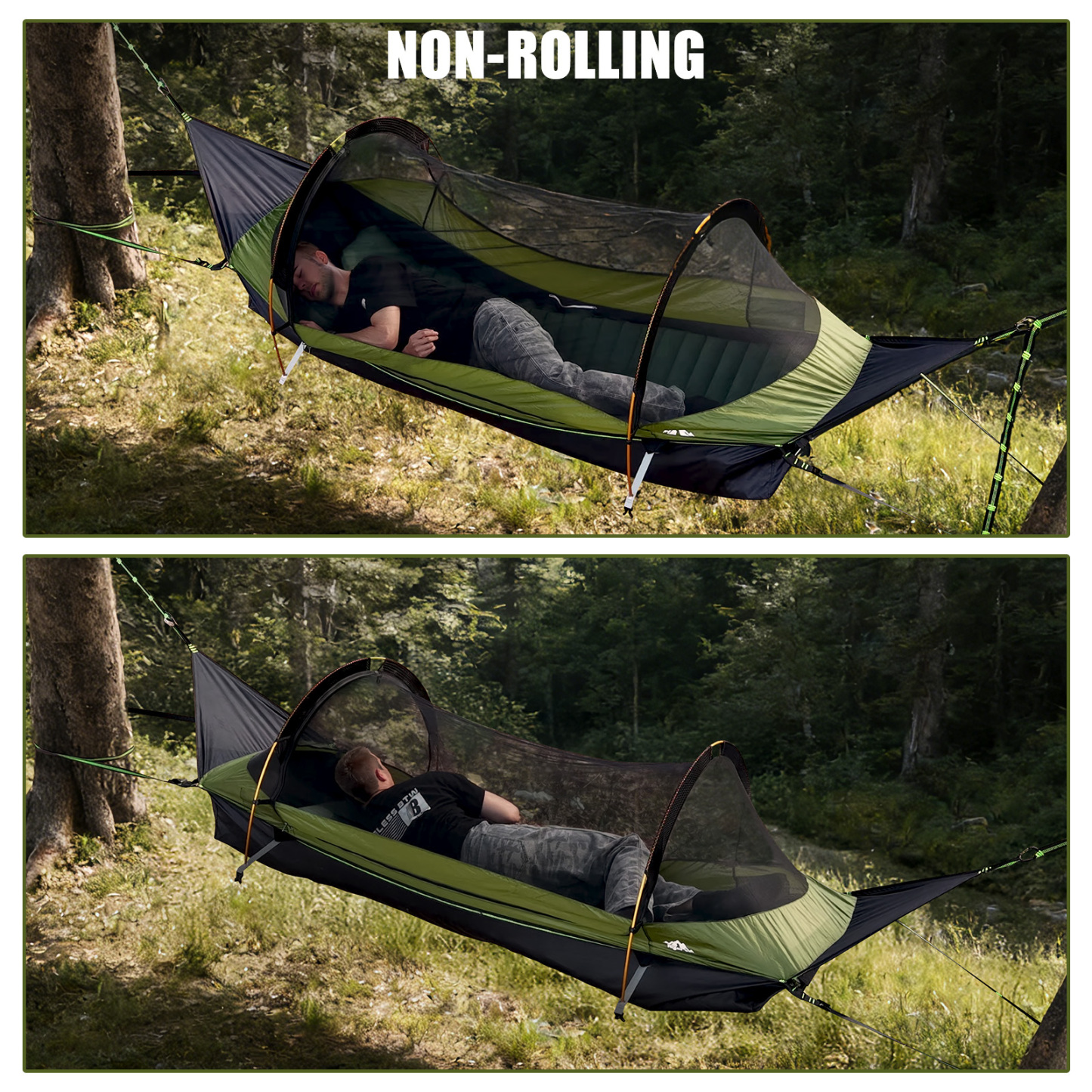 Night Cat Flat Lay Hammock Tent with Mosquito Net Waterproof Rainfly for 1 Person Backpacking Hiking Camping Lightweight 330LBS 87x28x19in without sleeping pad