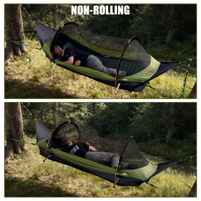 Night Cat Flat Lay Hammock Tent with Mosquito Net Waterproof Rainfly for 1 Person Backpacking Hiking Camping Lightweight 330LBS 87x28x19in without sleeping pad