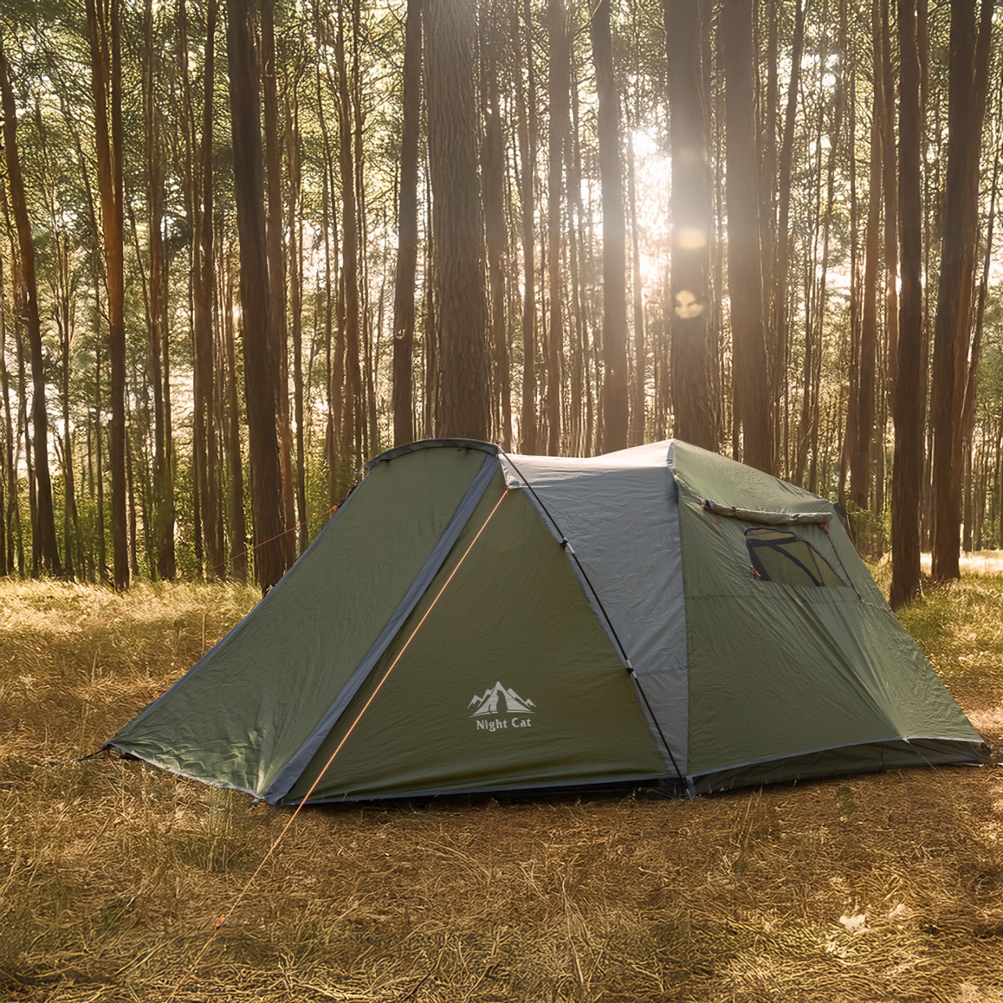 Night Cat Cabin Tent with Vestibule: 3 Persons Pop Up Camping Tent Double Layers Easy Quick Setup Waterproof
