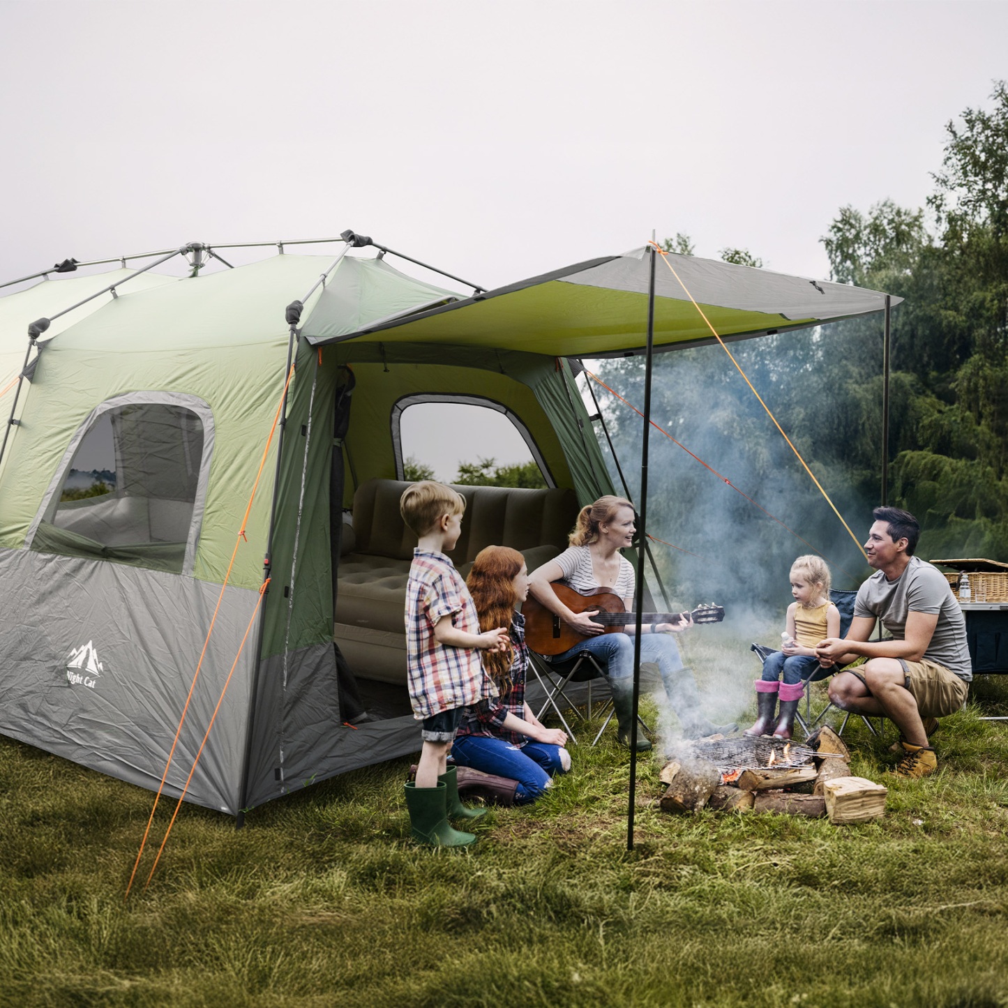 Night Cat 8-Persons Camping Tent: Large Waterproof Instant Cabin Hot Tent with Canopy and Stove Jack for Family Glamping