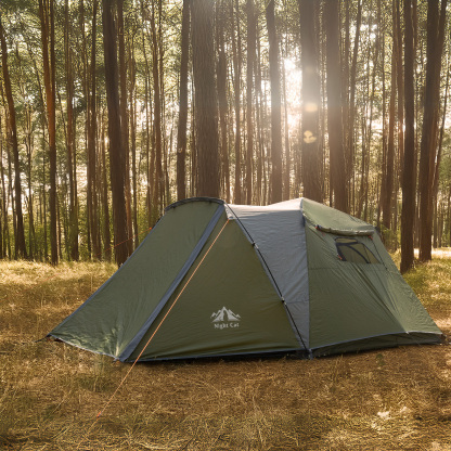 Night Cat Cabin Tent with Vestibule: 3 Persons Pop Up Camping Tent Double Layers Easy Quick Setup Waterproof