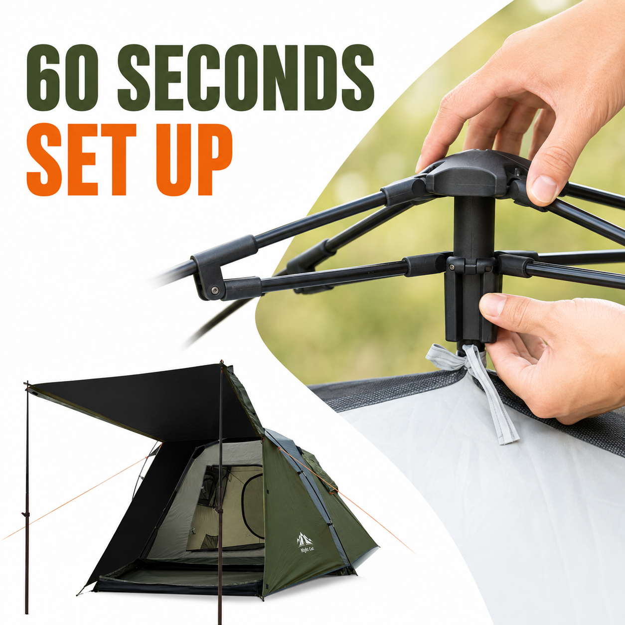Night Cat Black Out Cabin Tent with Vestibule: 3 Persons Pop Up Camping Tent Double Layers Easy Quick Setup Waterproof