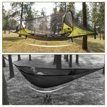 Night Cat Flat Lay Hammock Tent: Portable Lightweight Camping Hammock with Mosquito Net Waterproof Rainfly for 1 Person Outdoor Camping Green