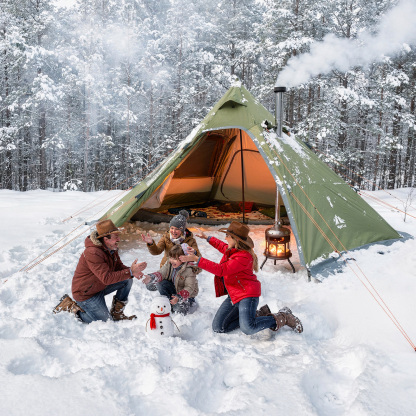 Night Cat Tipi Hot Tent: 4 Season Family Camping Tent with Stove Jack | Winter Cold Weather 3-6 Persons Snow Skirt Large Waterproof Glamping Outdoor