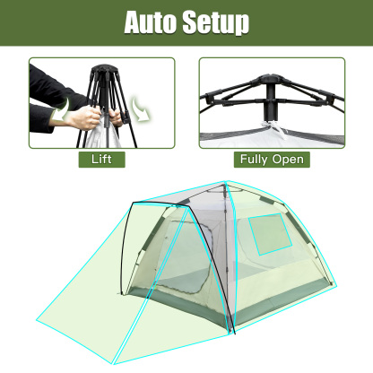 Night Cat Cabin Tent with Vestibule: 3 Persons Pop Up Camping Tent Double Layers Easy Quick Setup Waterproof