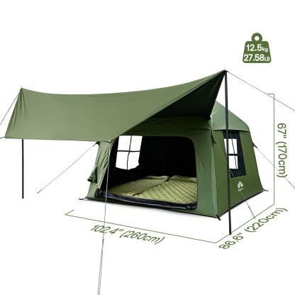 Night Cat Inflatable Camping Tent: 60 Second Easy Set Up for 4 Persons | Easy Blow Up Tent With Hand Pump for Beginner - One Person Quick Inflation - Stay Up All Day for Family Outdoor Camping