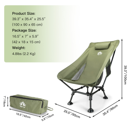 Night Cat High-Back Camping Chair: Lightweight Comfortable Backpacking Chair with Head Support and Anti-Sinking Feet for Hiking Lawn Mountain 330 LBS Green