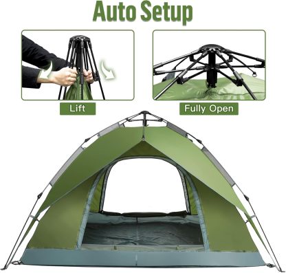 Night Cat Instant Popup Tents 2-3 Persons with Footprint Tarp Easy Setup Camping Tent with Rainfly Double Layers Waterproof Automatic Hydraulic Mechaism