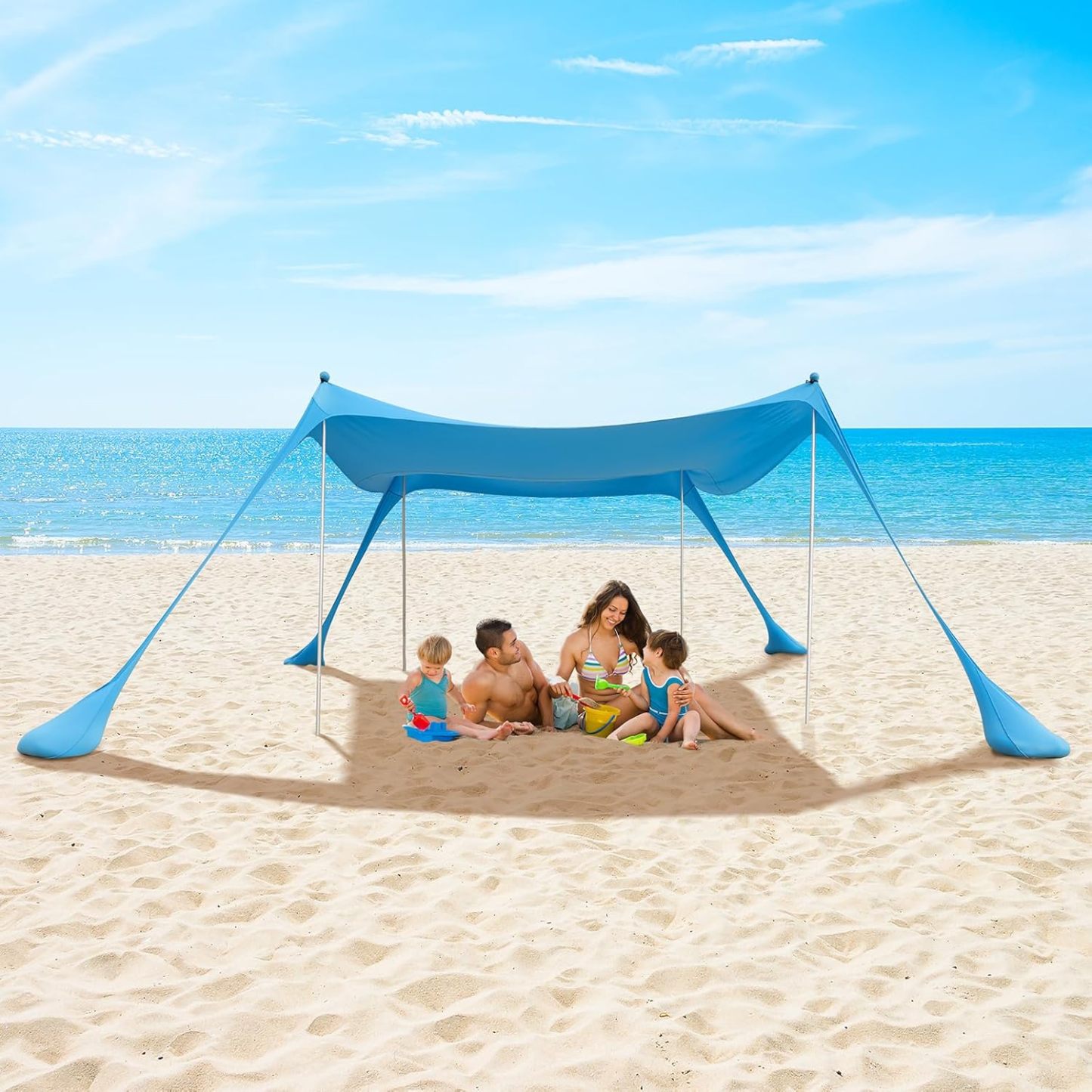Night Cat Beach Tent Sun Protection Awning UPF 50+ UV Protection with Sand Anchor Aluminium Poles for Beach